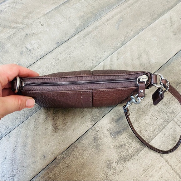 Coach Brown Pebbled Leather Wristlet Mini Bag with Silver Hardware - Picture 8 of 11